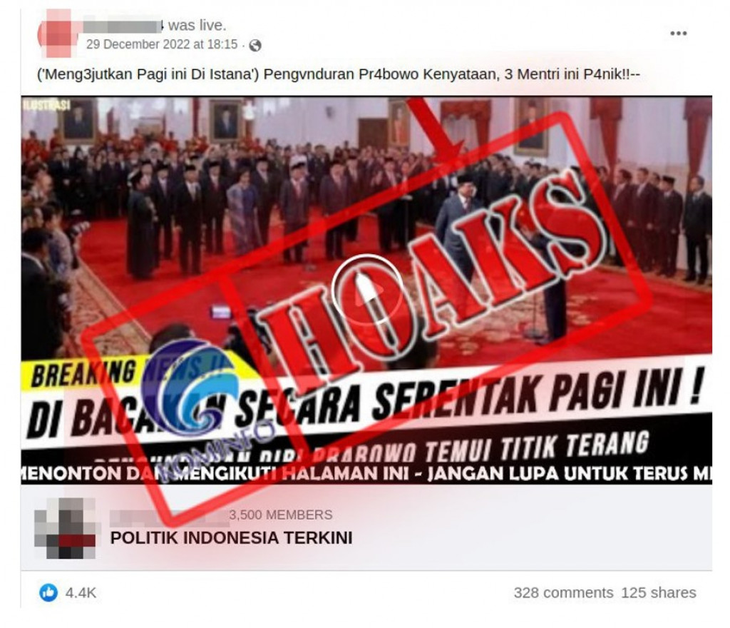 [HOAKS] Menhan Prabowo Mengundurkan Diri di Istana Negara