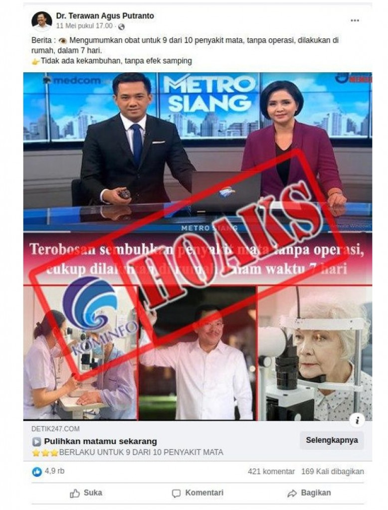 [HOAKS] Penawaran Pengobatan Penyakit Mata oleh Mantan Menkes Terawan Agus Putranto