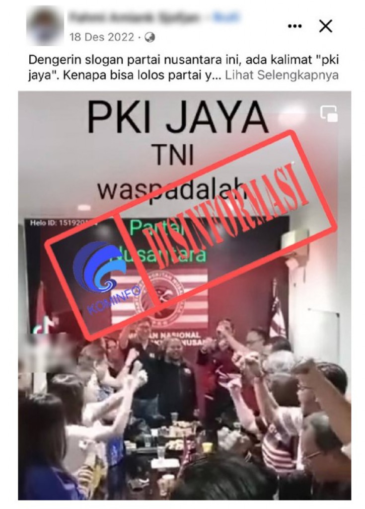[DISINFORMASI] Partai Kebangkitan Nusantara Serukan "PKI Jaya”