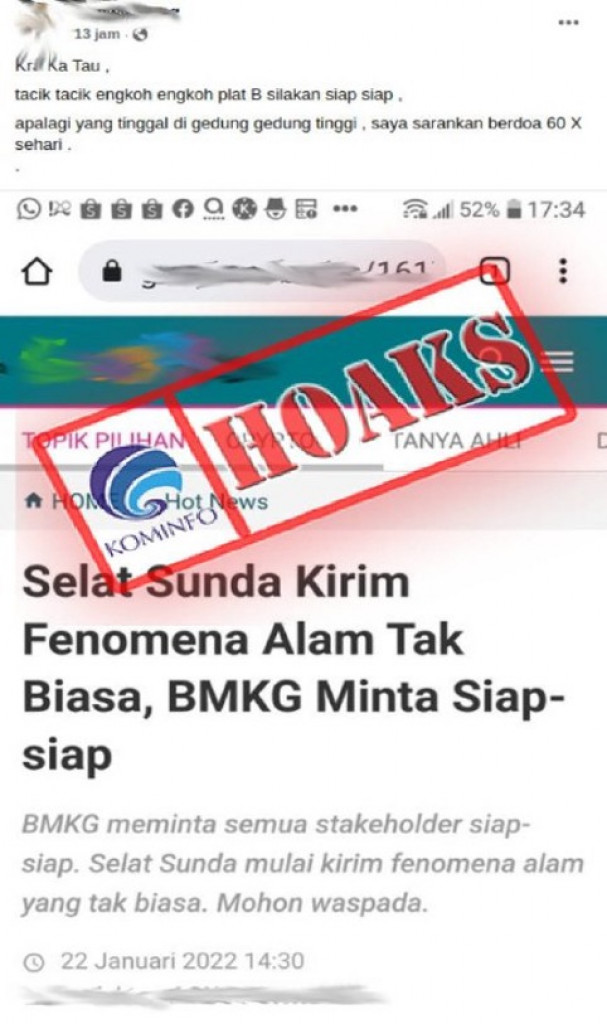 [HOAKS] Selat Sunda Kirim Fenomena Alam Tak Biasa, BMKG Minta Siap-siap