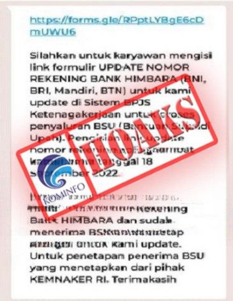 [HOAKS] Formulir Pengisian Data Penerima BSU