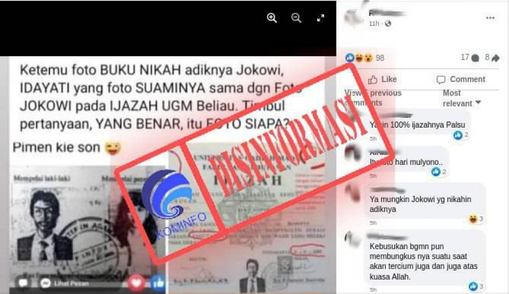 [DISINFORMASI] Foto Pria di Buku Nikah Adik Presiden Jokowi Mirip dengan Foto di Ijazah Presiden Jokowi