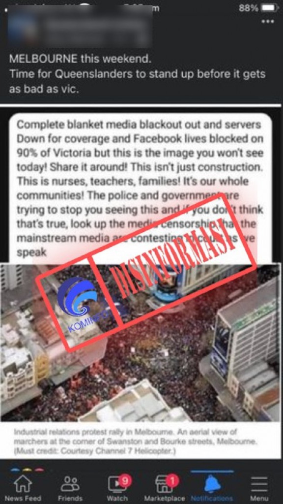 [DISINFORMASI] Foto Penampakan Protes Wajib Vaksin di Melbourne