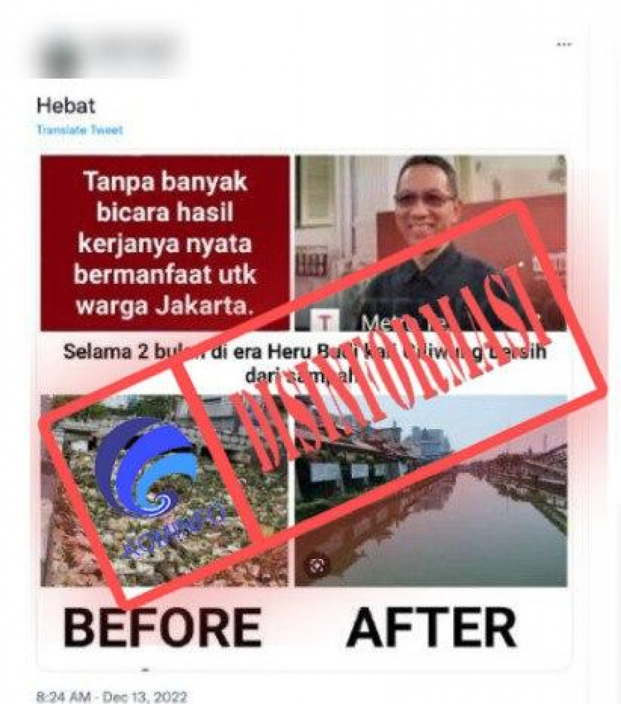 [DISINFORMASI] Foto Sungai Ciliwung sebelum dan sesudah Era Pj Gubernur DKI Jakarta Heru Budi