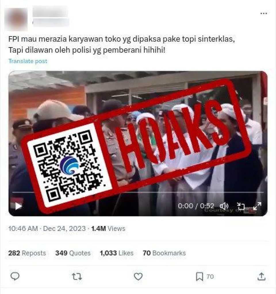 [HOAKS] Front Pembela Islam (FPI) Razia Karyawan Toko yang Dipaksa Gunakan Atribut Natal
