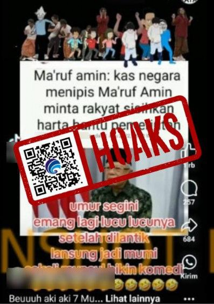 [HOAKS] Gambar Artikel Berjudul "Ma’ruf amin: kas negara menipis Ma’ruf Amin minta rakyat sisihkan harta bantu pemerintah"