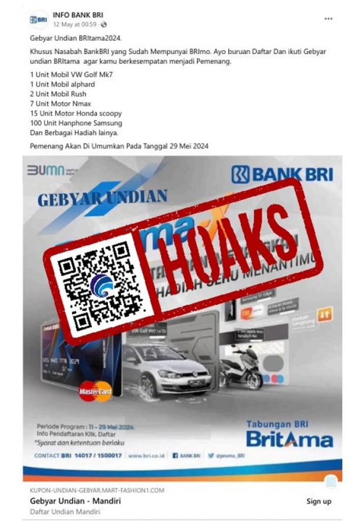 [HOAKS] Gebyar Undian Pengguna Aplikasi M-Banking Brimo