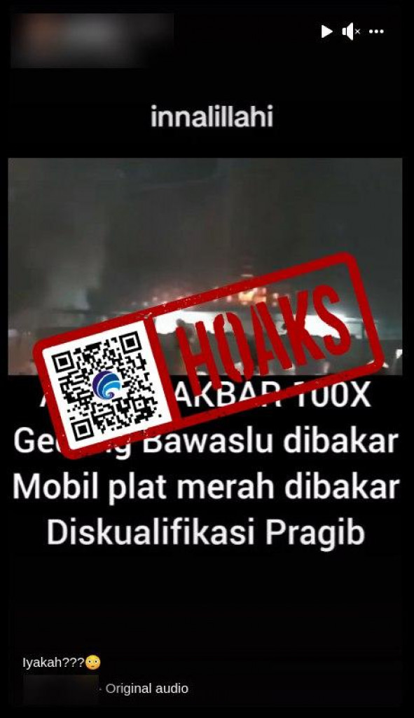 [HOAKS] Gedung Bawaslu Dibakar oleh Pengunjuk Rasa