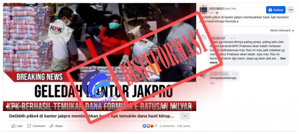 [DISINFORMASI] Geledah Kantor JakPro, KPK Temukan Uang Korupsi Formula E