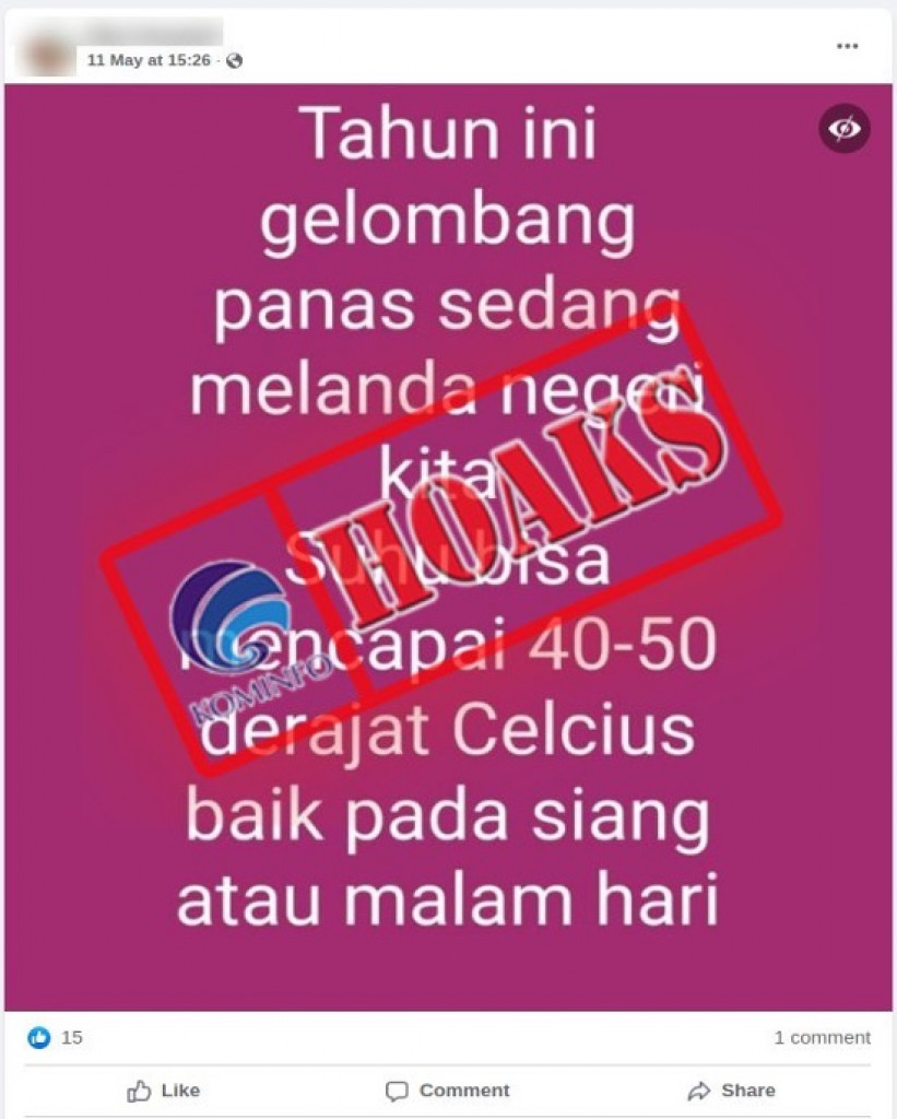 [HOAKS] Suhu di Indonesia Mencapai 40-50 Derajat Celcius Akibat Gelombang Panas