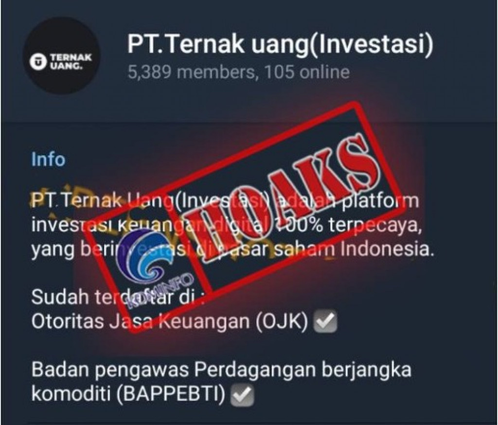 [HOAKS] Grup Telegram Mengatasnamakan Ternak Uang