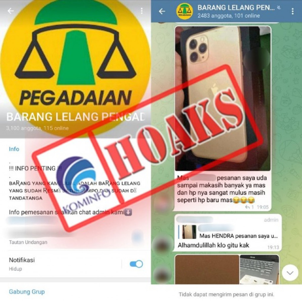 [HOAKS] Grup Telegram Barang Lelang Online Mengatasnamakan Pegadaian