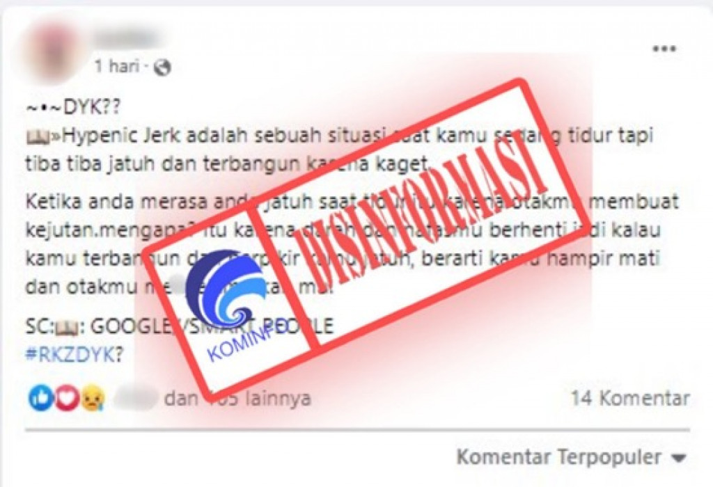 [DISINFORMASI] Hypnic Jerk Terjadi karena Darah dan Jantung Berhenti hingga Menyebabkan Kematian