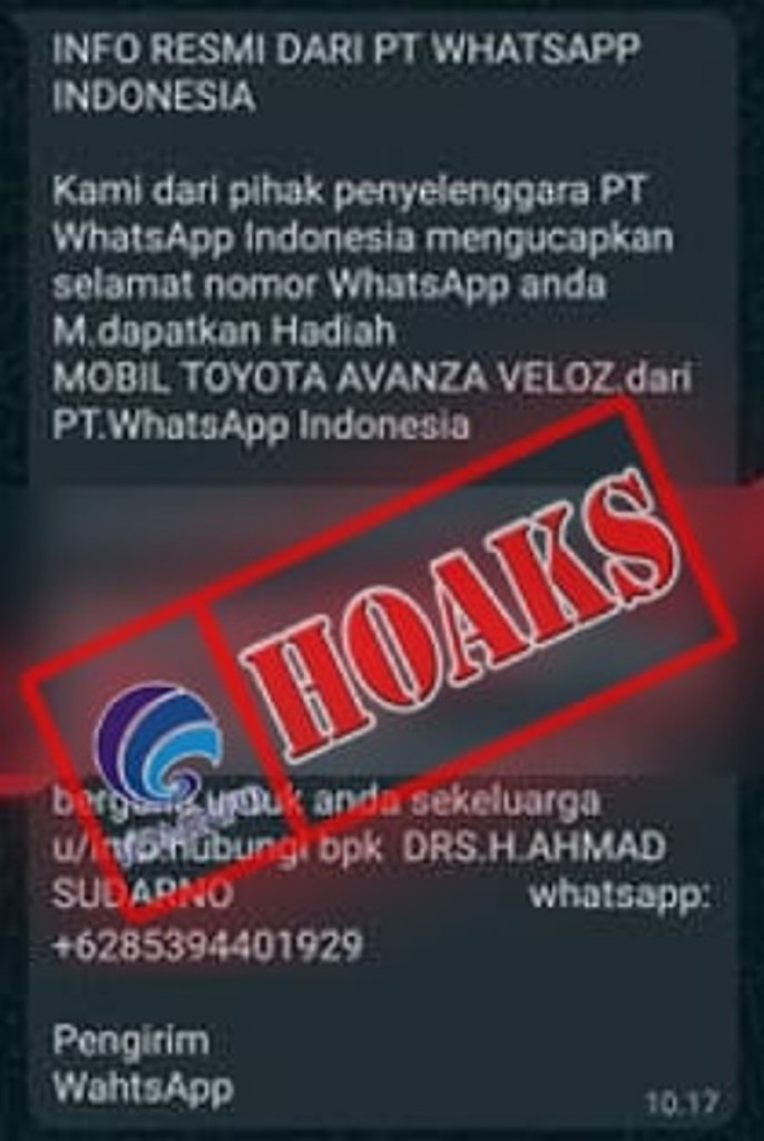 [HOAKS] Hadiah Toyota Avanza Veloz dari PT WhatsApp Indonesia