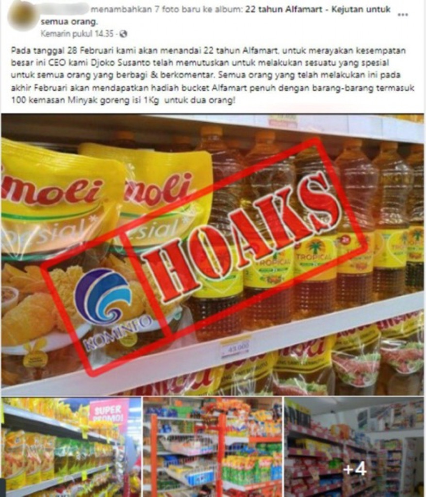 [HOAKS] Ulang Tahun ke-22 Alfamart Beri Hadiah Bucket 100 Kemasan Minyak Goreng 1 Kilogram