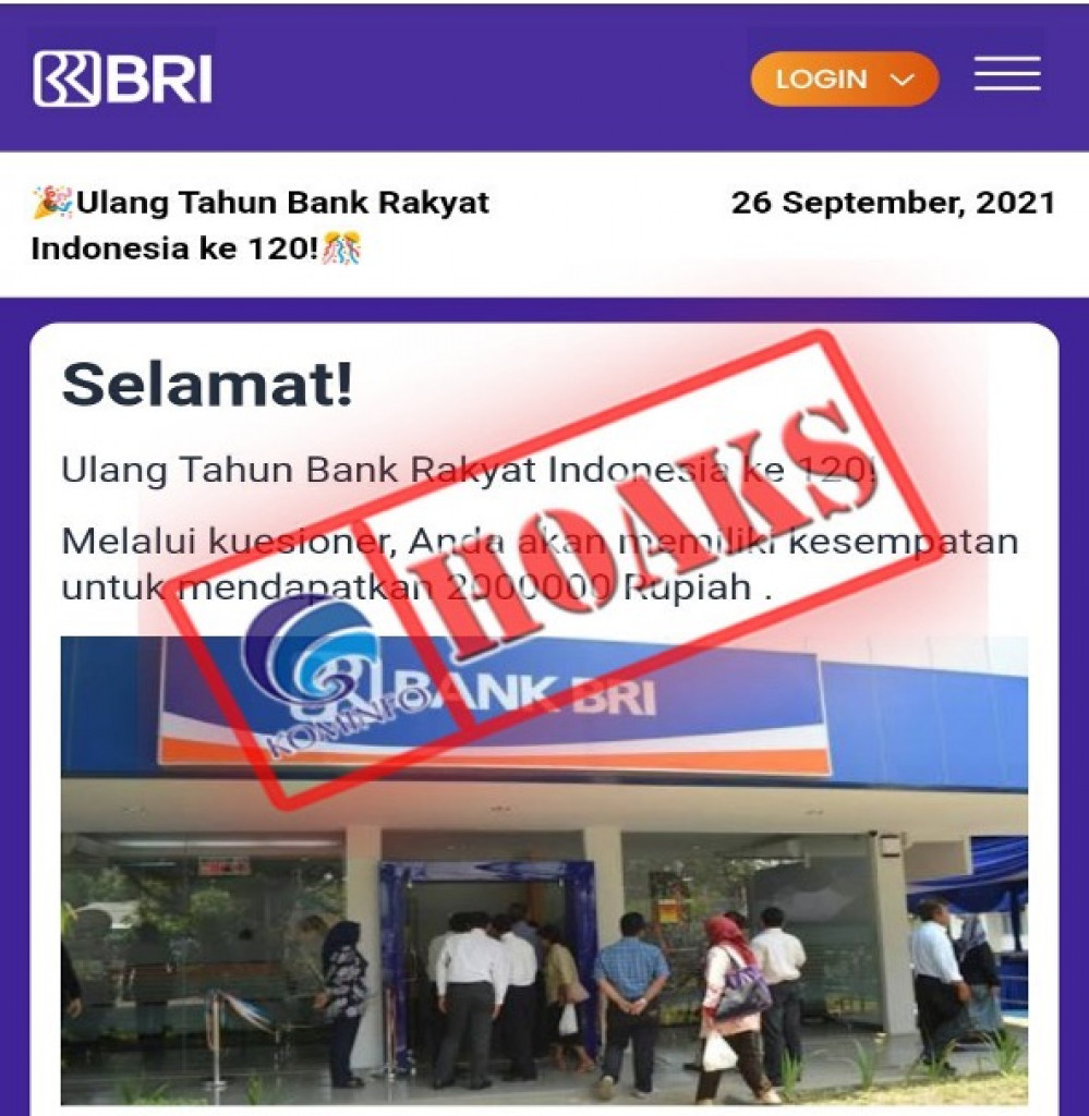 [HOAKS] Hadiah Ulang Tahun BRI ke-120