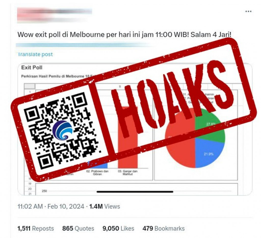 [HOAKS] Hasil Exit Poll Pemilu 2024 di Luar Negeri