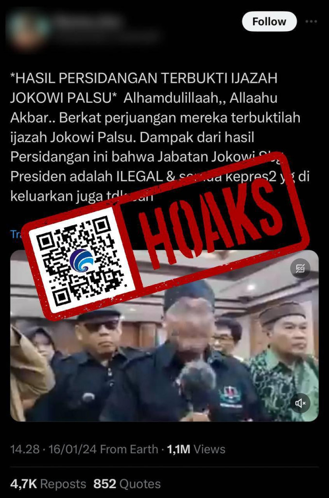 [HOAKS] Hasil Sidang Berhasil Buktikan Ijazah Palsu Presiden Jokowi