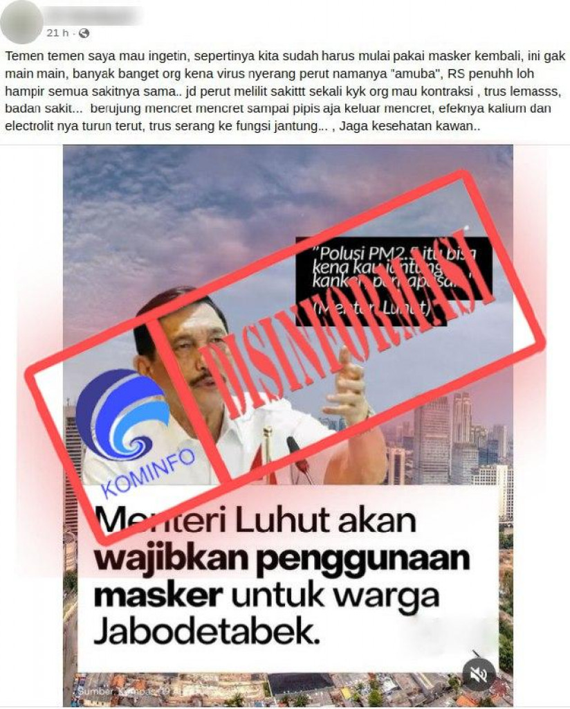 [DISINFORMASI] Imbauan Penggunaan Masker karena Penyebaran Disentri Amoeba