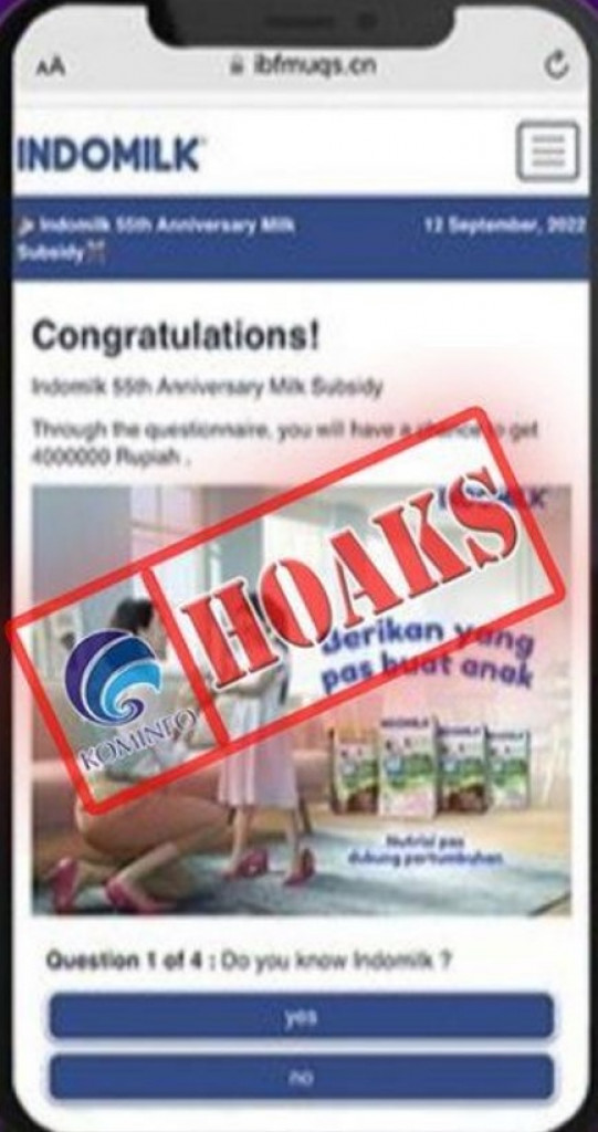 [HOAKS] Indomilk Bagi-bagi Hadiah Jutaan Rupiah