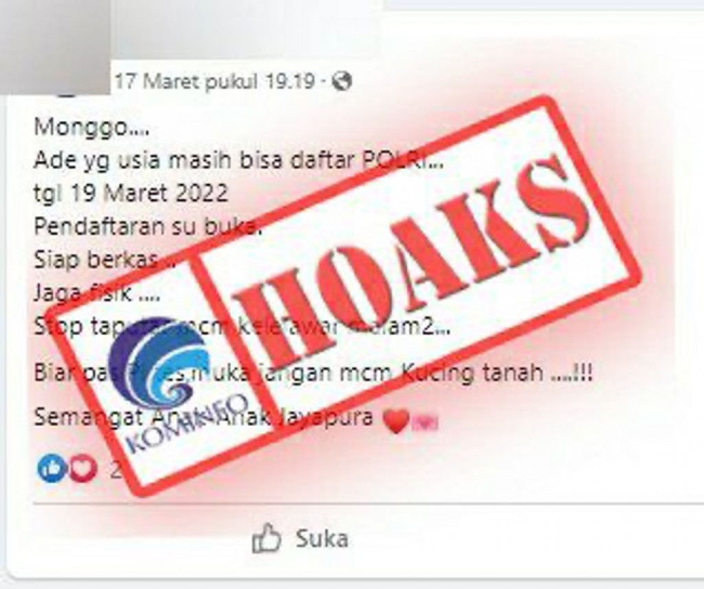 [HOAKS] Informasi Penerimaan Polri 2022 Dibuka pada 19 Maret 2022