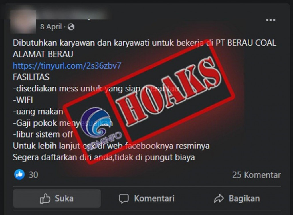 [HOAKS] Informasi Lowongan Kerja PT Berau Coal Energy
