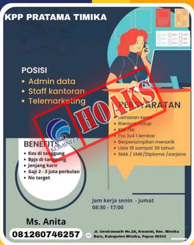 [HOAKS] Informasi Lowongan Pekerjaan Kantor Pajak Timika Papua