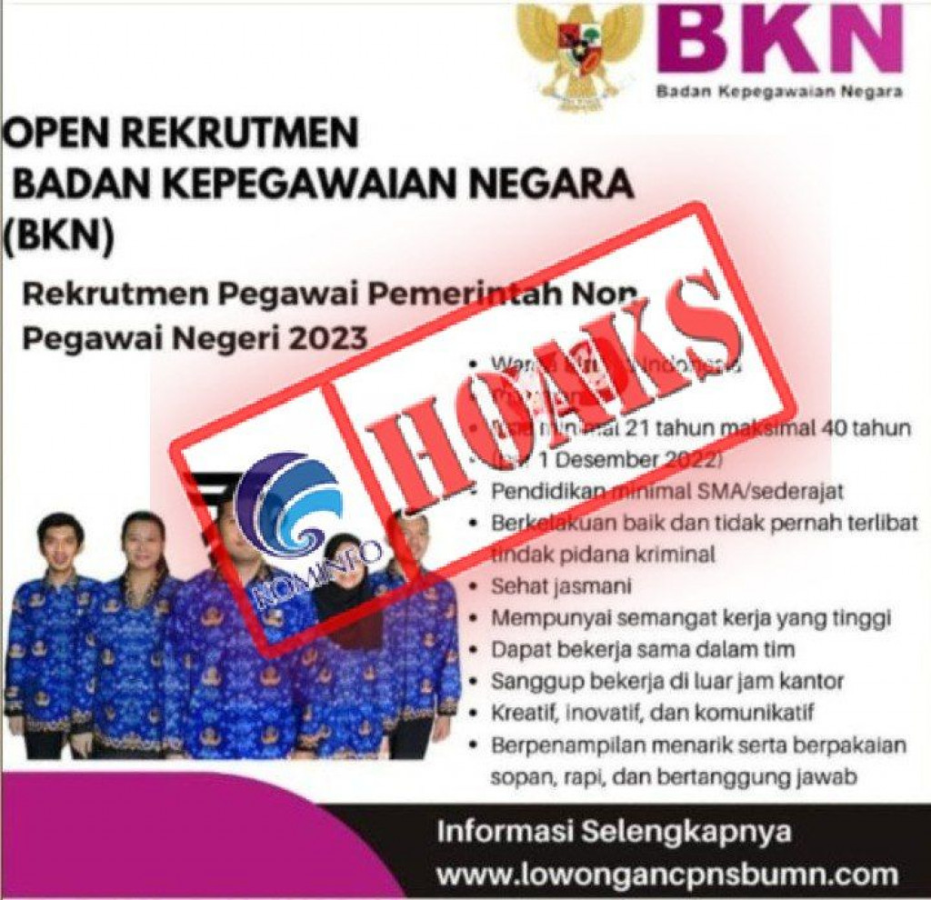 [HOAKS] Informasi Rekrutmen Pegawai Pemerintah Non-ASN Tahun 2023 Mengatasnamakan Badan Kepegawaian Negara
