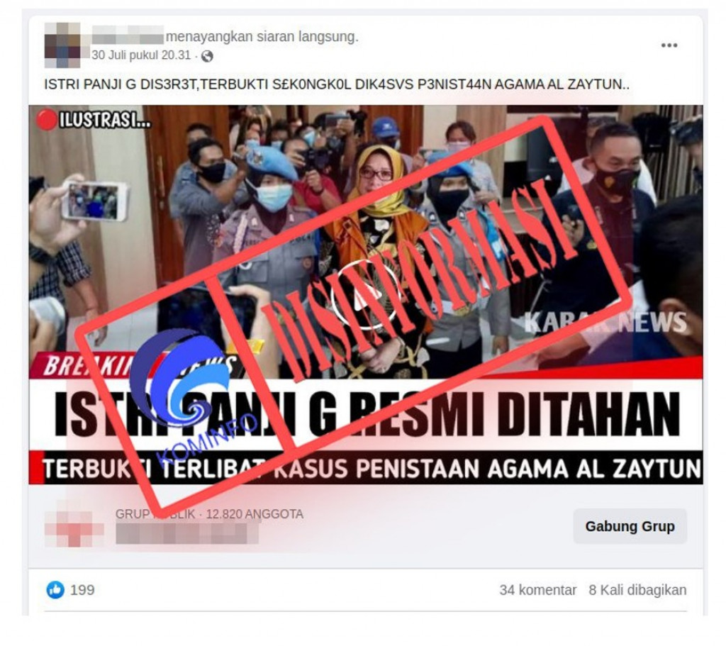 [DISINFORMASI] Istri Panji Gumilang Resmi Ditahan