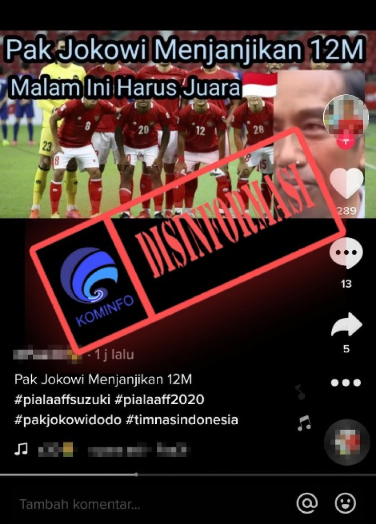 DISINFORMASI] Video Presiden Jokowi Menjanjikan Bonus Rp12 M untuk Pemain Piala AFF 2020