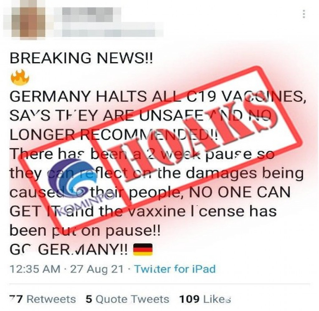 [HOAKS] Jerman Hentikan Sementara Penyuntikan Vaksin Corona