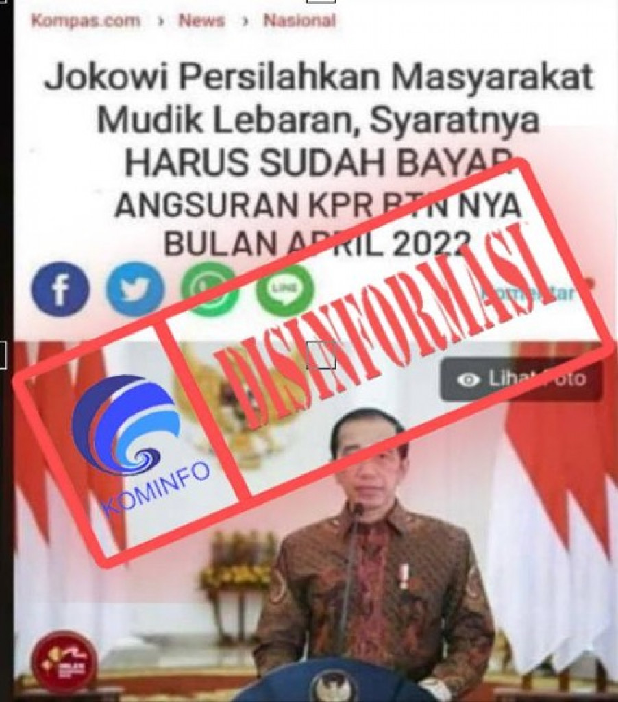 [DISINFORMASI] Jokowi Persilakan Masyarakat Mudik Lebaran dengan Syarat Sudah Membayar Angsuran KPR BTN Bulan April 2022