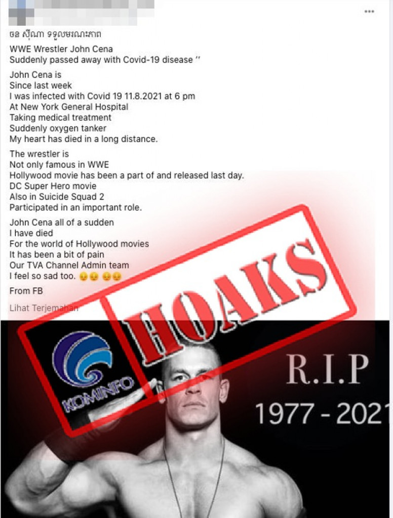 [HOAKS] John Cena Meninggal karena Covid-19