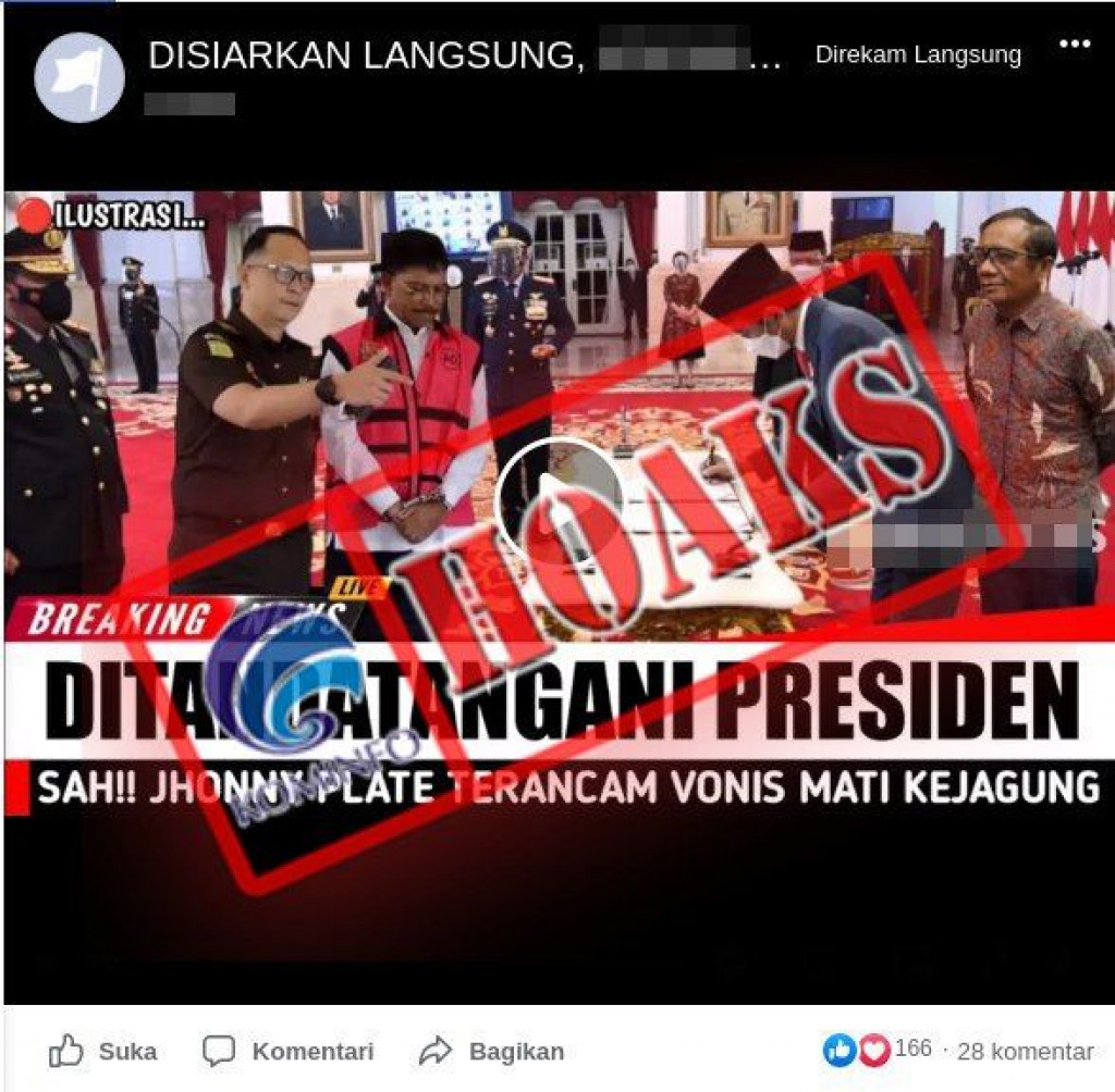 [HOAKS] Johnny G. Plate Dituntut Hukuman Mati oleh Presiden Joko Widodo