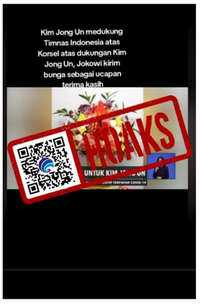 [HOAKS] Joko Widodo Mengirim Bunga kepada Kim Jong Un Atas Dukungannya Pada Timnas Indonesia Saat Menghadapi Korea Selatan