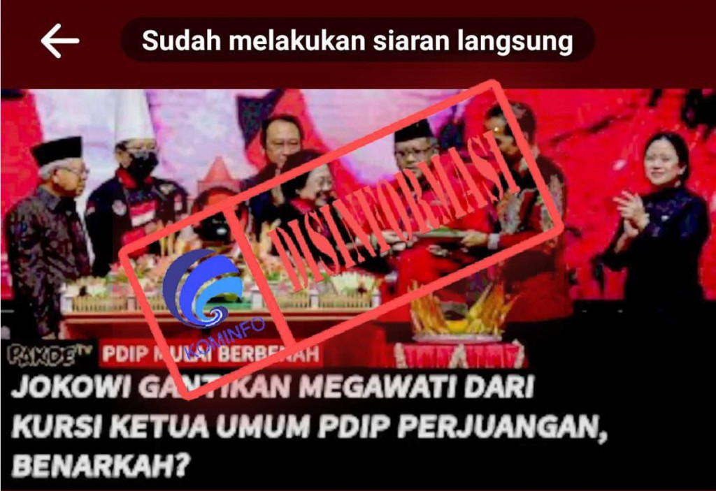 [DISINFORMASI] Presiden Joko Widodo Gantikan Megawati sebagai Ketua Umum PDIP