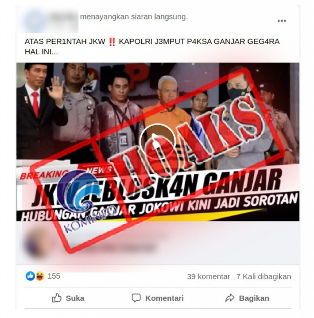 [HOAKS] Presiden Jokowi Jebloskan Ganjar ke Penjara