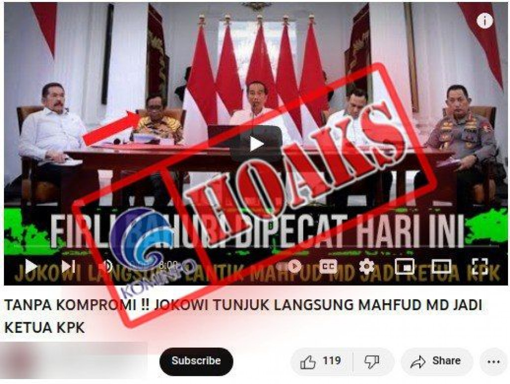 [HOAKS] Jokowi Tunjuk Langsung Mahfud MD sebagai Ketua KPK
