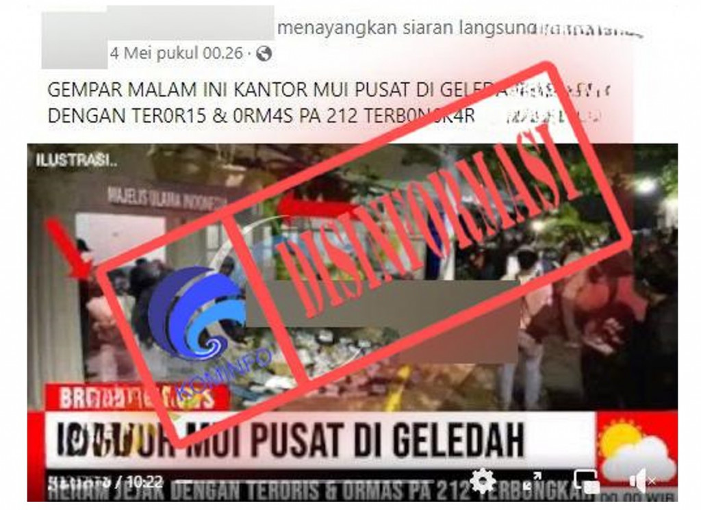 [DISINFORMASI] Kantor MUI Pusat Digeledah Terkait Rekam Jejak Teroris dan Organisasi Kemasyarakatan (Ormas) 212