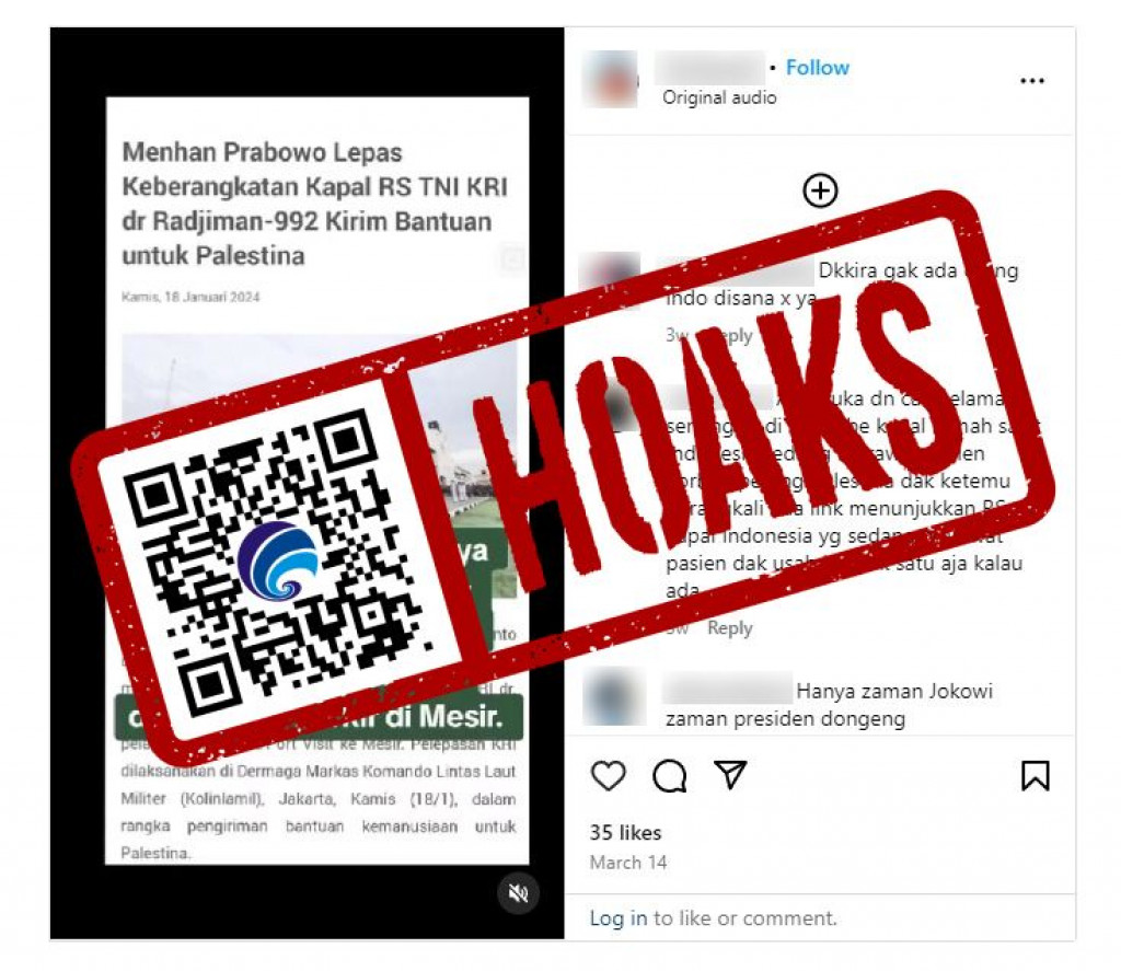 [HOAKS] Kapal Bantuan Indonesia Tak Salurkan Bantuan ke Gaza