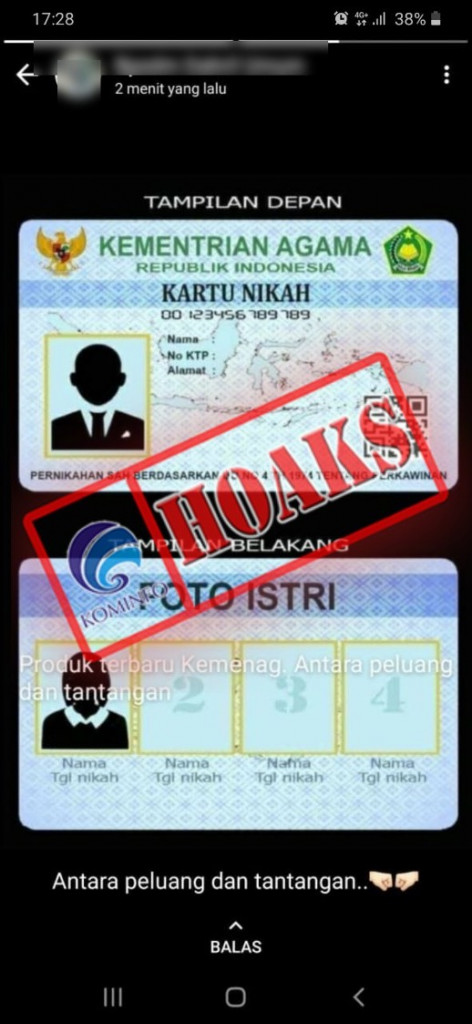 [HOAKS] Kartu Nikah Digital Kementerian Agama
