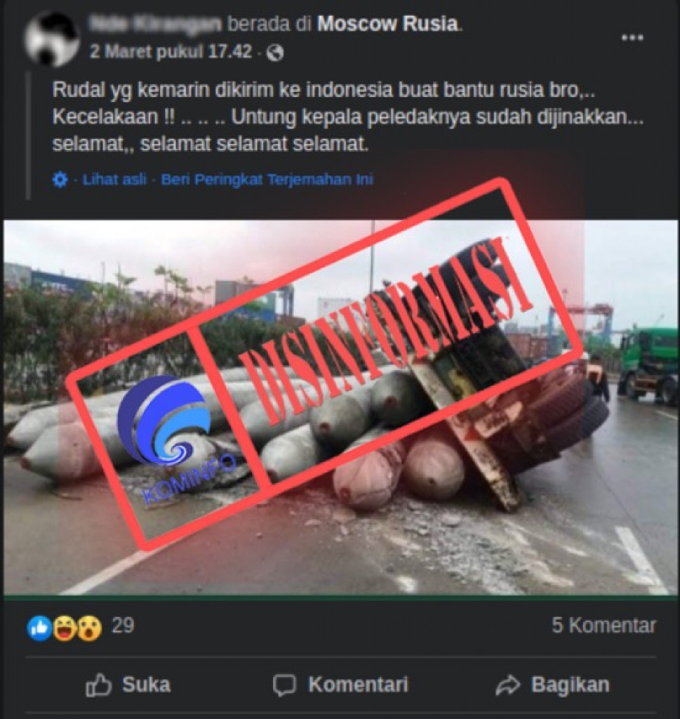 [DISINFORMASI] Foto Kecelakaan Truk Pengangkut Rudal dari Indonesia ke Rusia