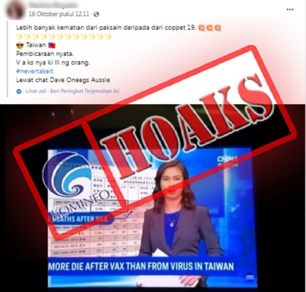 [HOAKS] Kasus Kematian di Taiwan Lebih Banyak karena Vaksinasi daripada Covid-19