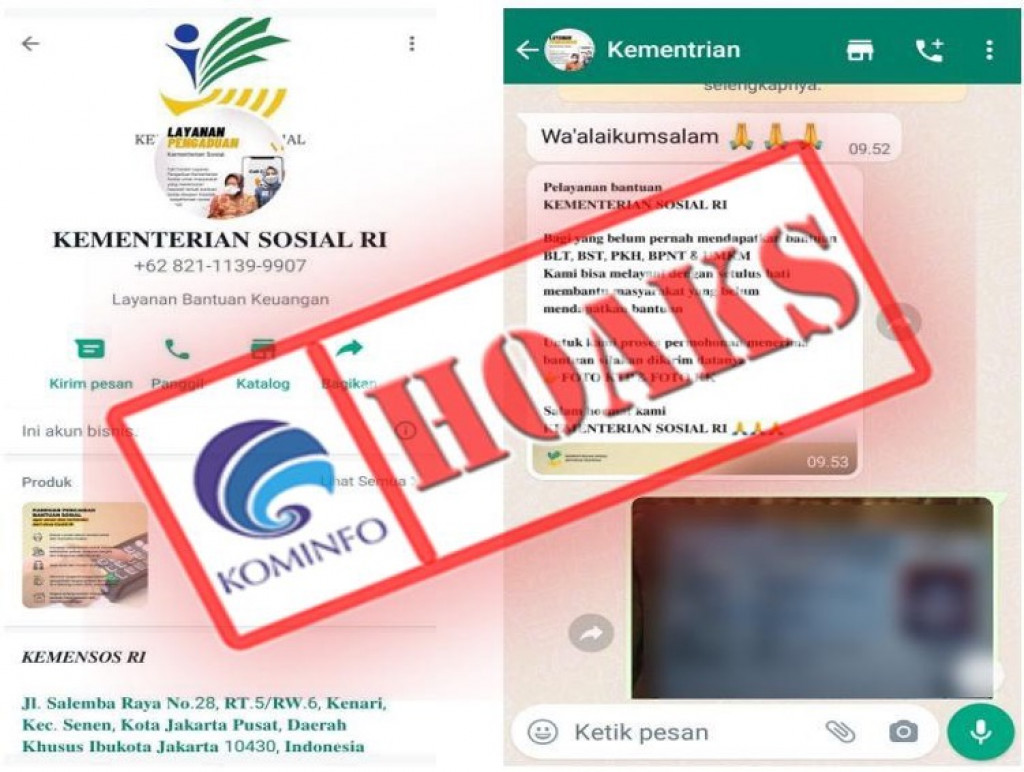 [HOAKS] Akun WhatsApp Mengatasnamakan Kementerian Sosial Republik Indonesia