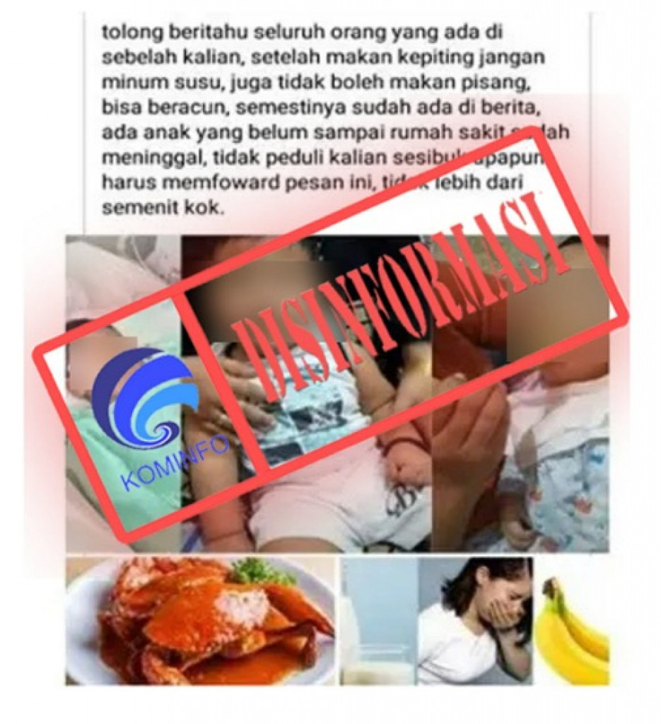 [DISINFORMASI] Mengonsumsi Kepiting dan Susu Bersamaan Dapat Memicu Keracunan