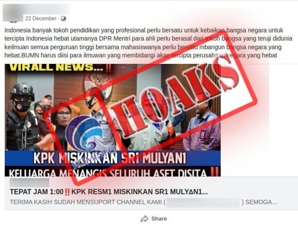 [HOAKS] KPK Miskinkan Menteri Keuangan Sri Mulyani