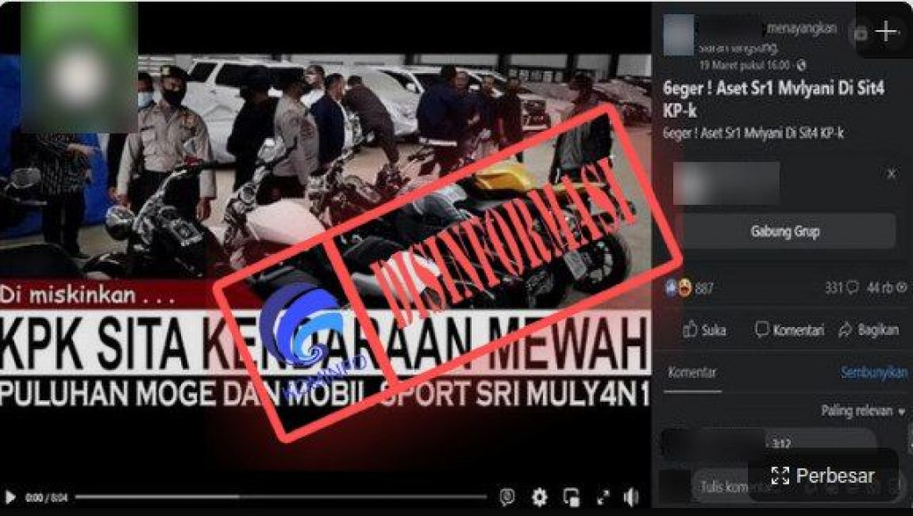 [DISINFORMASI] KPK Sita Kendaraan Mewah Sri Mulyani