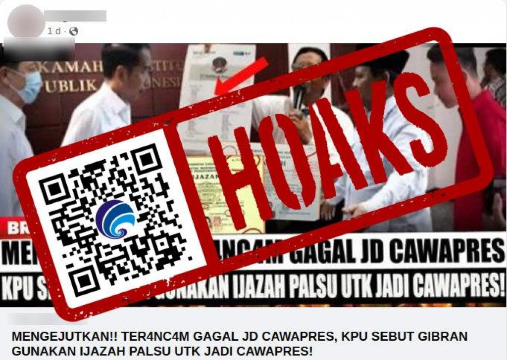 [HOAKS] KPU Sebut Gibran Rakabuming Raka Gunakan Ijazah Palsu untuk Daftar Cawapres