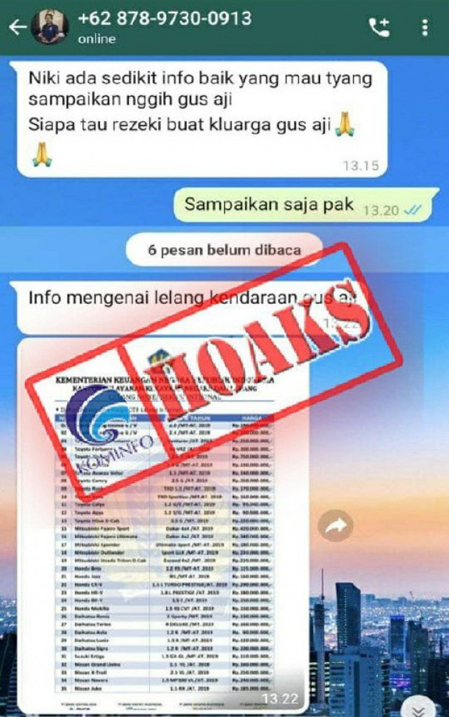 [HOAKS] Ketua KPU Tabanan I Gede Putu Weda Menjual Mobil Lelangan Melalui WhatsApp