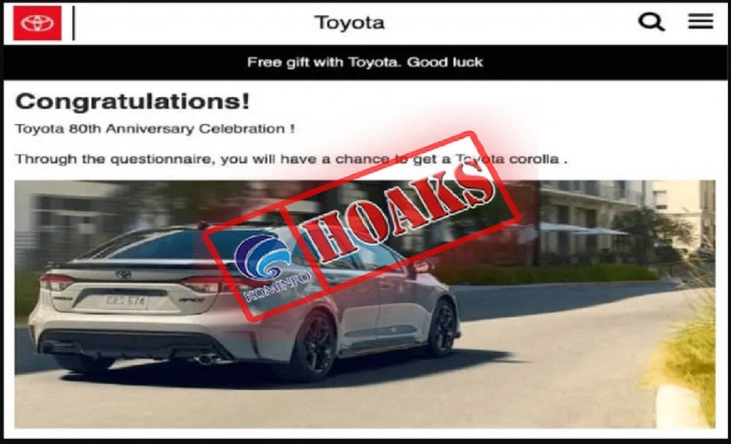 [HOAKS] Kuesioner Berhadiah dalam Rangka Perayaan HUT Toyota Ke-80